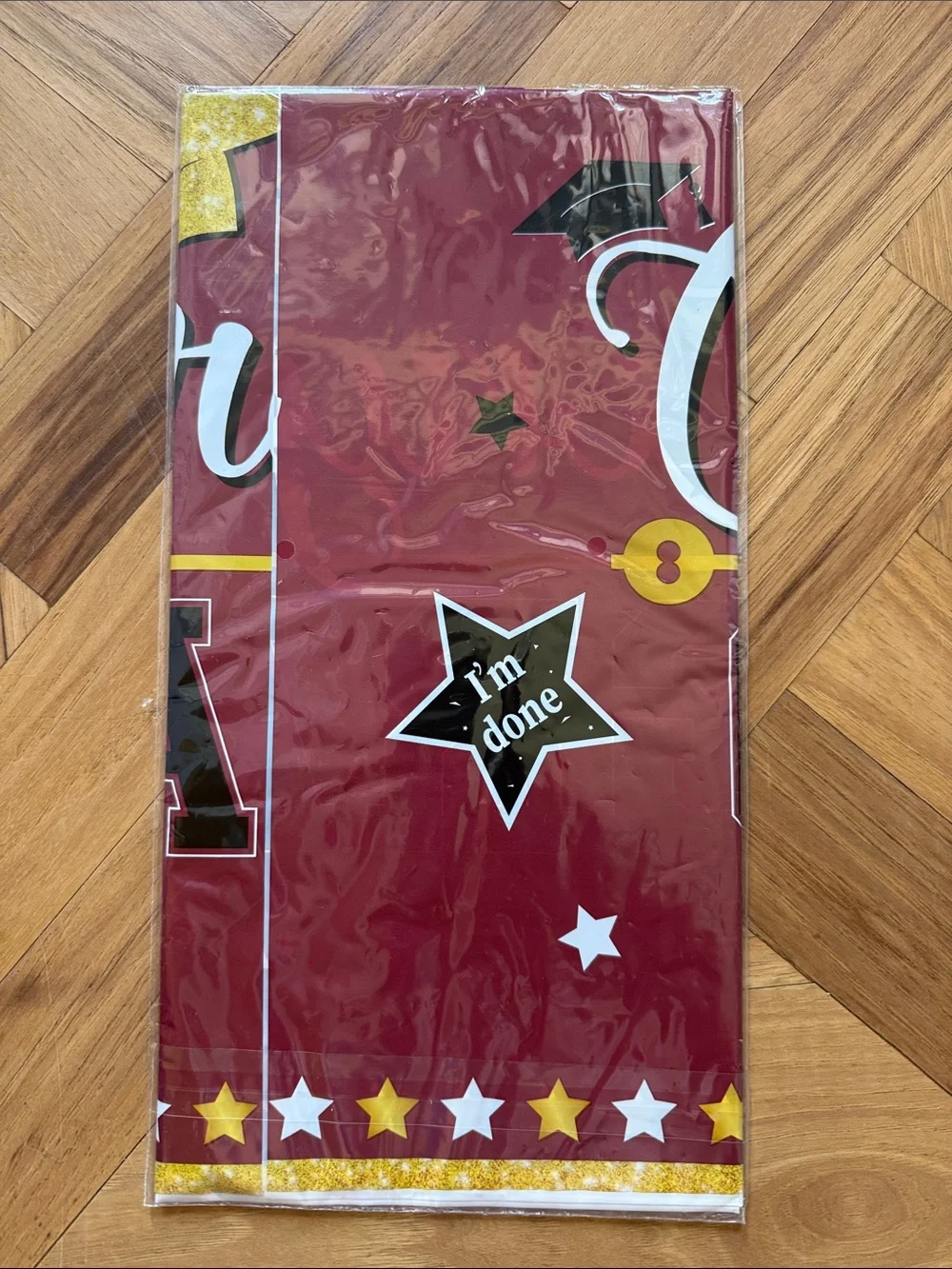 Congrats Grad Disposable Table Cover - Maroon & Gold Graduation Party Decor